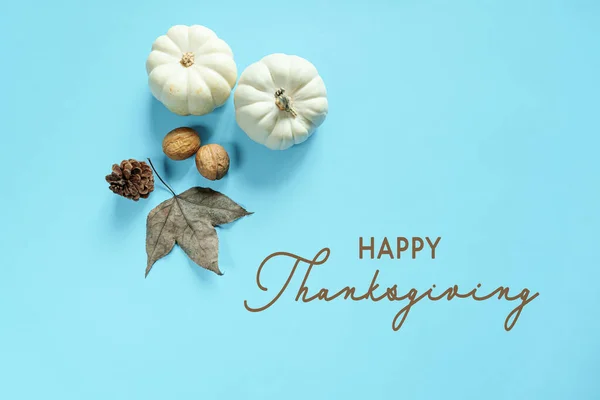 Happy Thanksgiving Day Mit Kürbis Ahornblatt Und Nuss — Stockfoto