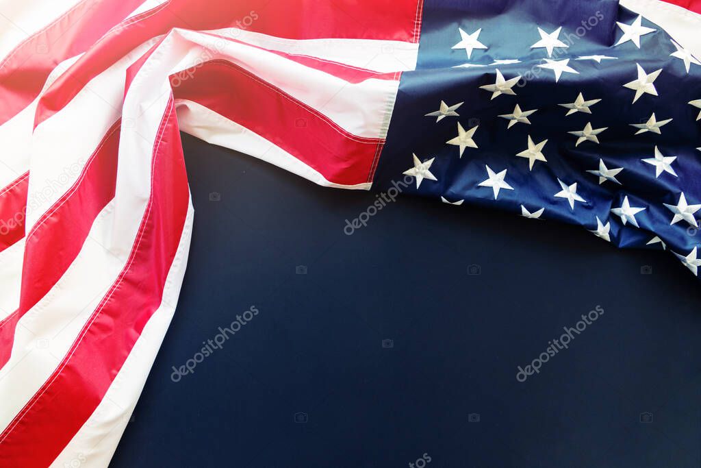 American flag on black background with copy space