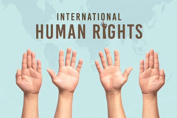Día Internacional Los Derechos Humanos Concepto Levantar Mano —  Fotos de Stock