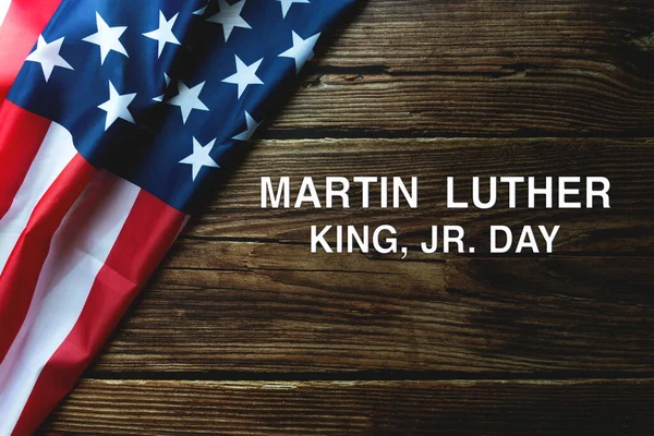 Martin Luther King Day Anniversary Bandera Estadounidense Sobre Fondo Madera — Foto de Stock