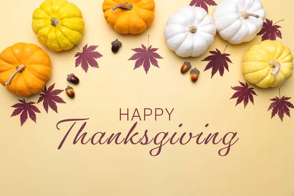 Happy Thanksgiving Day Pumpkin Nut Yellow Background Royalty Free Stock Photos