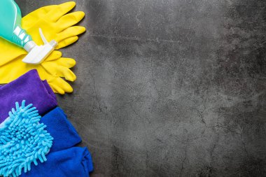 Ev bakımı için temizlik, sağlıklı yaşam için temizlik. Üst görünüm