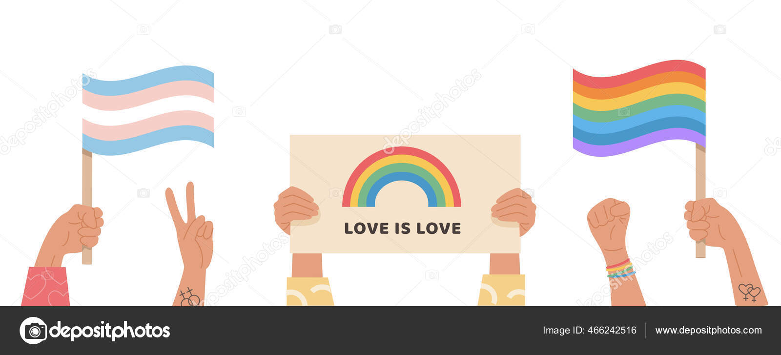 Una multitud de personas sostienen banderas transgénero y gay, pancarta con  arco iris lgbt, letreros durante, image size:1600x727