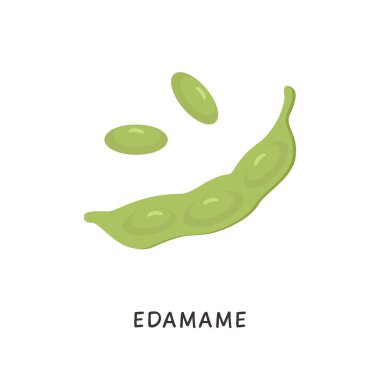 Vektör çizgi film Edamame taze fasulye çizimi. Soya fasulyesi kabukları beyaz arka planda izole edilmiş. Soya ürünü. 