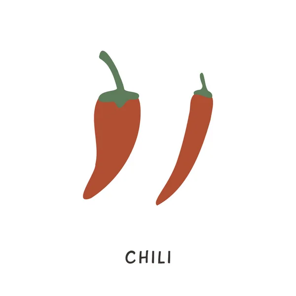 Simple icône de piments rouges de différentes formes. Jalapeno rouge, Cayenne et poivre épicé de Fresno. Nourriture chaude dans le menu. Ingrédient pour la cuisine asiatique ou mexicaine. Doodle icônes colorées isolées sur blanc. — Image vectorielle