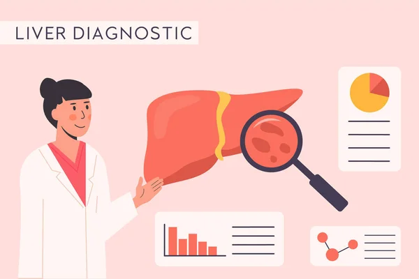 Danışmanlık Doktoru Kavramı Hastane Kontrolü Ciğer Organ Teşhisi Büyüteç Karaciğer — Stok Vektör