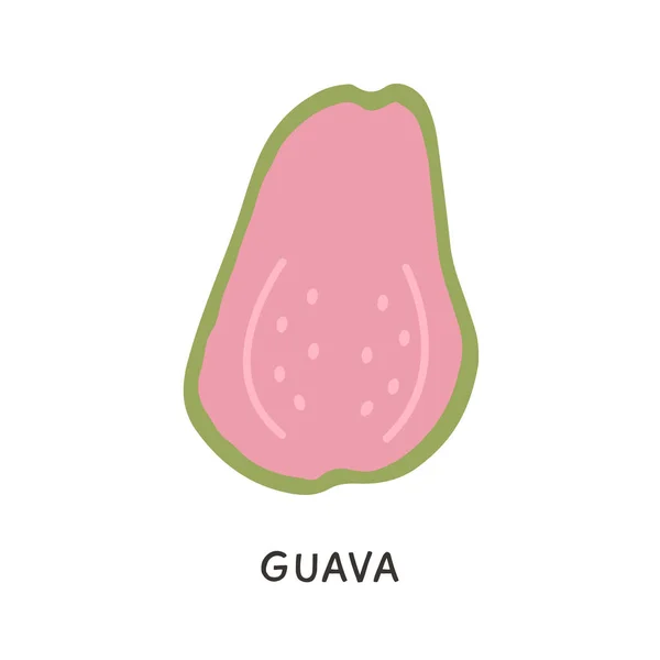 Mezzo taglio maturo rosa Guava frutta isolata su sfondo bianco. Gustosi frutti tropicali esotici freschi biologici. Cibo vegetariano sano. Illustrazione vettoriale. Icona Doodle colorata.. — Vettoriale Stock