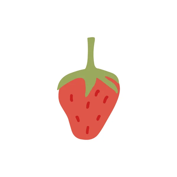 赤いイチゴのベクトルフラットイラストを熟す。白を基調とした新鮮な甘い果実を手描き。有機旬の食用果物。おいしいジューシーな庭の植物. — ストックベクタ
