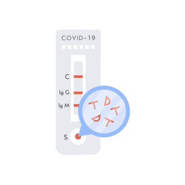 Antijen molekülleri ile Covid-19 hızlı test. Coronavirus Express testi pozitif sonuç verdi. Vektör Resimleri arkaplanda izole edildi.