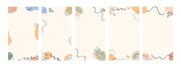 ソーシャルメディアのための熱帯のbohoの背景。物語、バナーのための植物や幾何学的な形状のセット。テキストのためのコピースペースを持つベクトルフラットスタイルの最小ポスターのコレクション. — ストックベクタ
