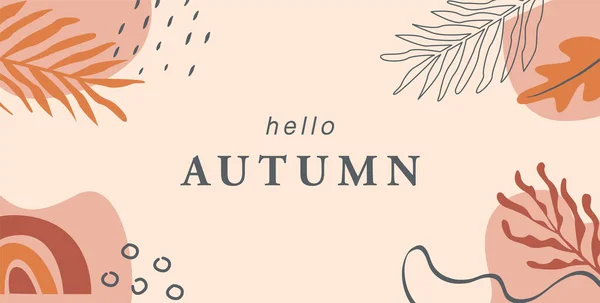 Тренди Мбаппе цветочный Hello Autumn hontal banner template. Хорошо подходит для брендинга, веб-дизайна, поста в социальных сетях, целевой страницы, приглашения, печатного флаера. Векторная иллюстрация в плоском стиле. — стоковый вектор