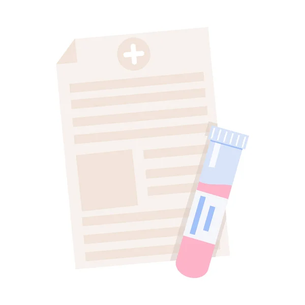 医学検査結果 検査管アイコンで病院の検査記録 血液サンプルプローブを用いた診療報告書 白い背景に隔離されたベクトルフラットアイコン — ストックベクタ