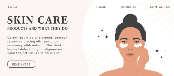 Γυναίκα Μπαλώματα Ματιών Περιποίηση Δέρματος Ρουτίνας Οριζόντια Banner Πρότυπο Της — Διανυσματικό Αρχείο
