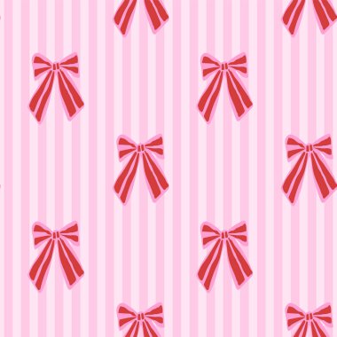 Tatlı sevgililer günü pruvası düz kare desenli. Düğünler için romantik kurdele, ambalaj kağıdı, kırtasiye, ambalaj, kız dekorasyonu. Şekerleme çizgileri ve şakacı yayları olan vektör illüstrasyonu