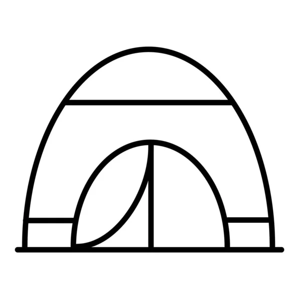 白い隔離された背景に観光テント。テントの線形黒のシルエット。屋外レクリエーションのためのテント。ベクターイラスト. — ストックベクタ