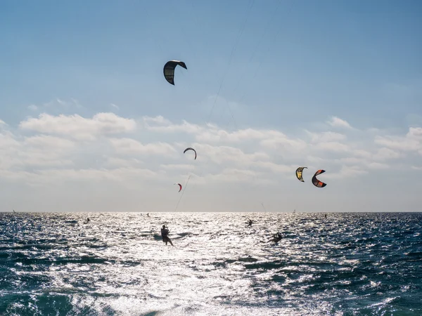 Kite Surfers Sailing Big Waves Island Leukada Greece — Stock Photo, Image