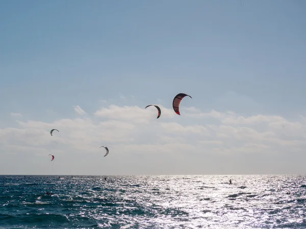 Kite Surfers Sailing Big Waves Island Leukada Greece — Stock Photo, Image