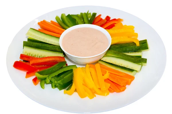 Green salad and sauce dip — Stock Photo, Image