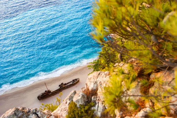 Yunanistan Zante Adasında Gemi Enkazı Bulunan Güzel Plajın Manzarası — Stok fotoğraf