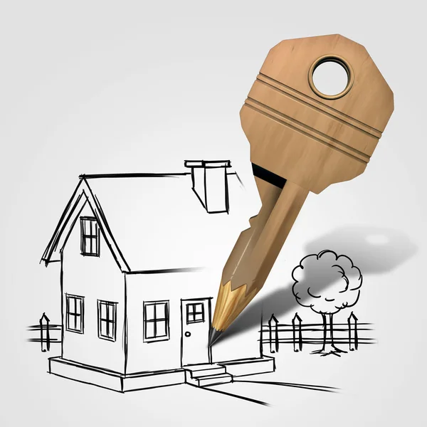 Hus nyckel ritning — Stockfoto