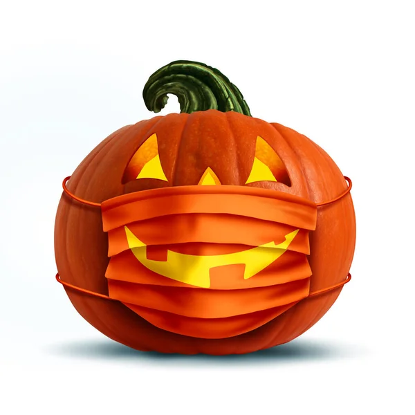 Halloween Sicurezza Maschera Facciale Come Una Zucca Jack Lanterna Indossando — Foto Stock