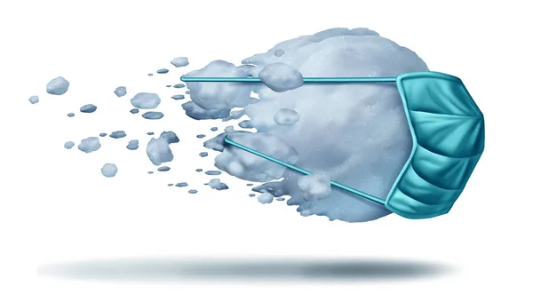 3Dイラスト要素で病気を予防する医療機器としての医療や疾病予防のための冷たい雪玉シンボルとしてフェイスマスクの概念を身に着けている雪玉としての冬の健康管理 — ストック写真