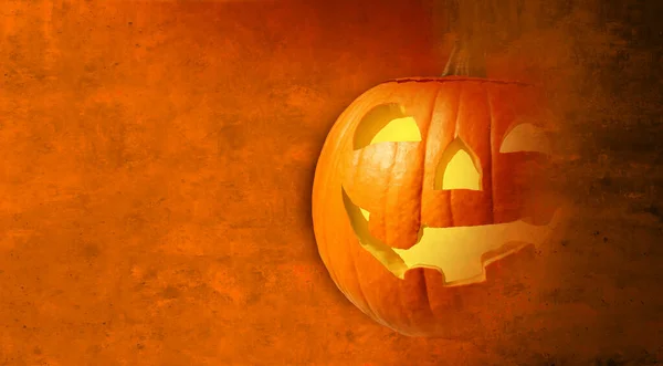 Halloween Spooky Jack Lantern Festive Pumpkin Rustic Grunge Orange Background — Stock Photo, Image