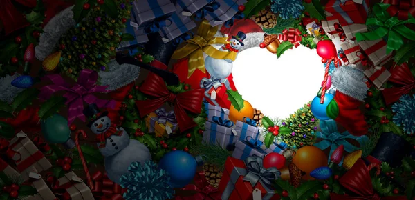 圣诞佳节的爱情和过冬的庆祝活动 或圣诞节的象征 形似一颗心形的圣诞装饰品 其复制空间犹如3D渲染 — 图库照片