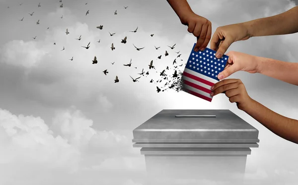 3Dイラスト要素で投票する権利として米国の投票所で投票を行う多様な有権者としての選挙と投票権のアメリカの民主主義と米国の有権者抑制 — ストック写真