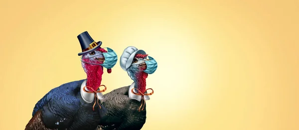 Sichere Gesunde Thanksgiving Fahne Als Saisonales Zeichen Mit Truthahn Tom — Stockfoto