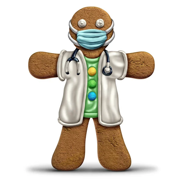 Gingerbread Man Doctor Health Worker Icon Face Mask Health Healthcare — Stock Photo, Image