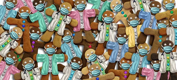 Gingerbread Uomo Medico Infermiere Operatori Sanitari Icona Con Una Maschera — Foto Stock