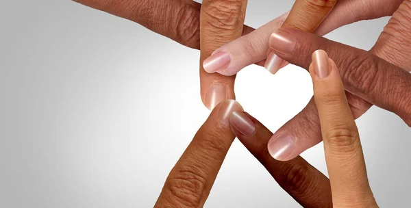 Uniti Insieme Unità Diversità Partnership Come Mani Del Cuore Dita — Foto Stock