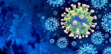 New Coronavirus variant outbreak and covid-19 virus cell mutation spread and influenza background as dangerous flu strain as a pandemic medical health risk concept with disease cells as a 3D render. clipart