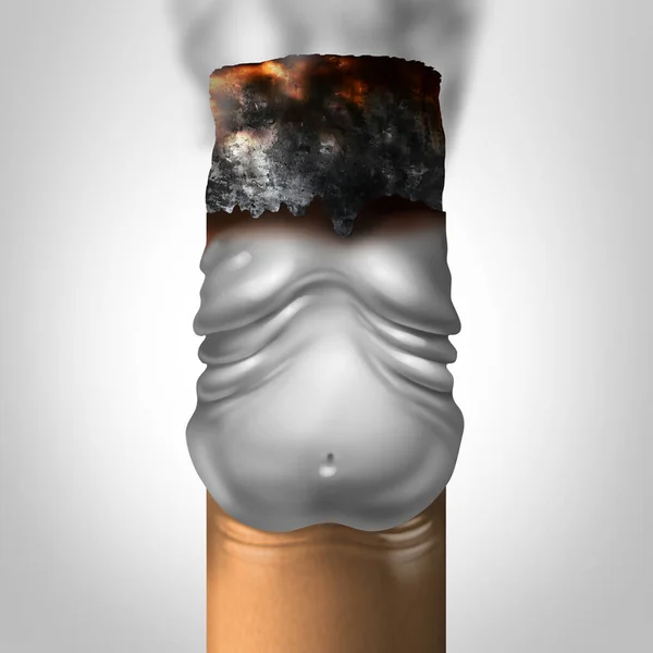 Smoking Obesity Smoker Weight Gain Medical Concept Lit Cigarette Shaped — Zdjęcie stockowe