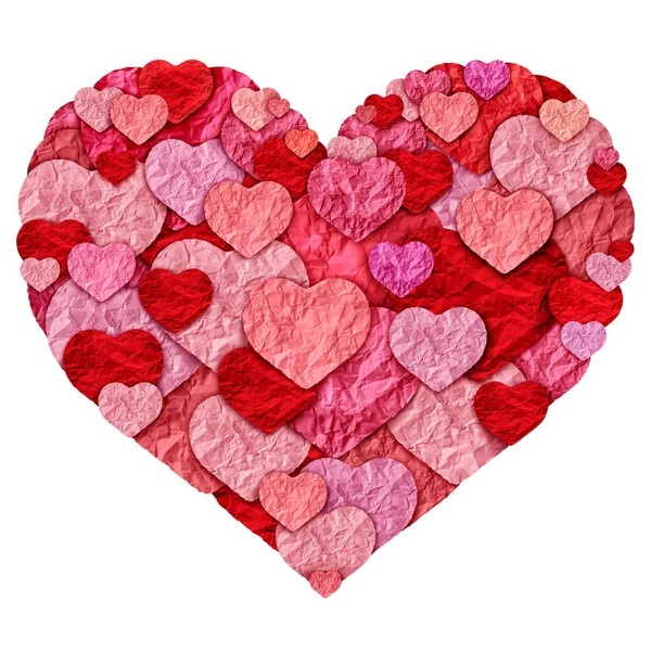 爱情和情人节的象征抽象的背景和情人节与粉红色的心脏设计剪纸作为浪漫的问候在3D插图风格 — 图库照片