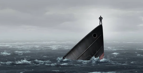 Sinking Ship Metaphor Failing Business Despair Concept Stranded Businessman Lost — Stock Photo, Image