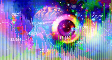 Psychedelics investment and psychedelic drug investing or hallucinogenic drugs industry or hallucinogens representing the business of mind altering substances in a 3D illustration elements. clipart