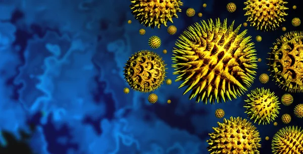 花粉症の症状と季節性アレルギーや花粉症のアレルギー 3Dイラストとしてヘルスケアのシンボルとして空中を飛ぶ微視的な有機授粉粒子のグループとしての医学的概念 — ストック写真