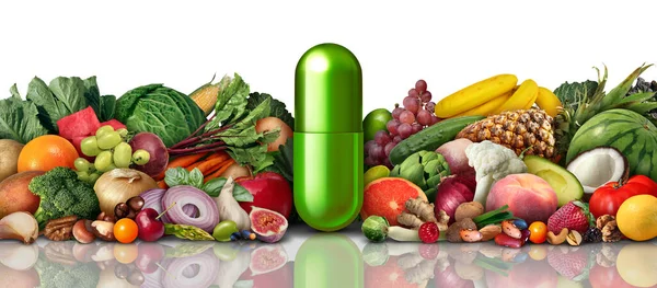 Natural Vitamin Nutrition Supplements Capsule Fruit Vegetables Nuts Beans Nutrient — Photo