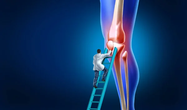 膝关节疼痛的护理与骨骼腿的解剖 并显示疼痛关节的内燃 这需要骨科医生和理疗师的手术和三维图解的物理治疗 — 图库照片