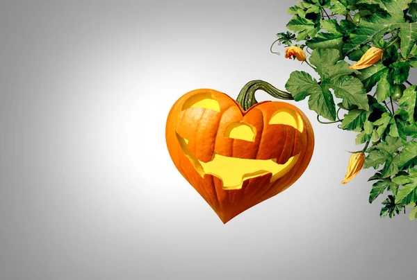 Happy Pumpkin Halloween Shaped Love Heart Jack Lantern Pumpkins Leaves — Stock Photo, Image