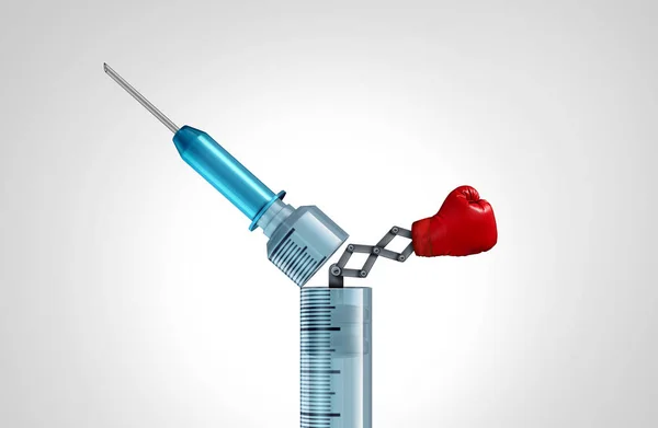 疫苗和疫苗接种作为医学概念从针尖冒出来 作为免疫防御和预防药物治疗或带有3D元素的病毒感染的象征 — 图库照片