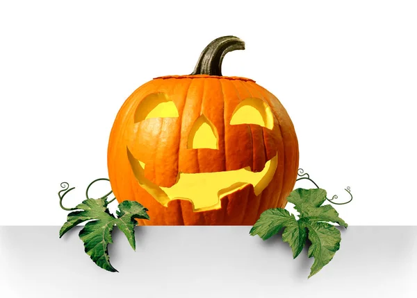 Happy Halloween Pumpkin Promotion Cute Jack Lantern Holding Blank Sign — Stock Photo, Image
