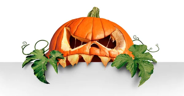 Halloween Promotion Zombie Pumpkin Jack Lantern Holding Blank Sign Creepy — Stock Photo, Image