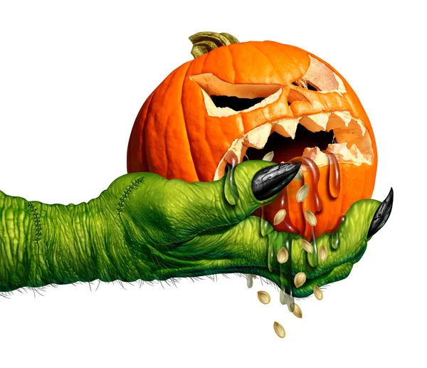 Monster Holding Creepy Pumpkin — Stock Photo, Image