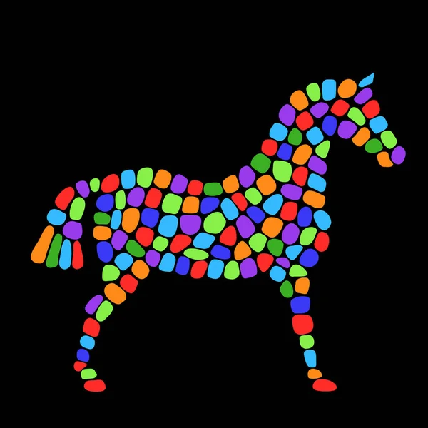Sílhueta Cavalo Com Azulejo Mosaico Multicolorido Forma Figura Cor Vívida —  Vetores de Stock