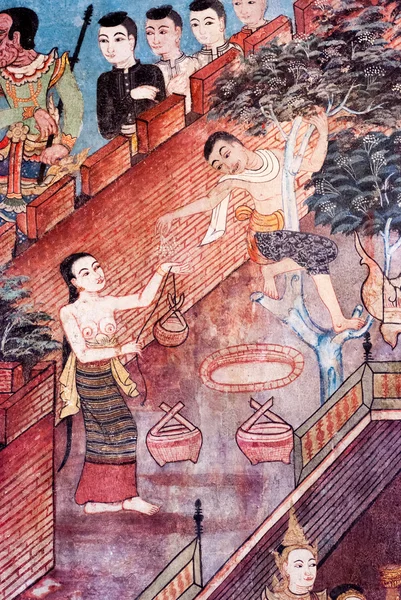 Pintura mural en Wat Phra Singh, Chiang Mai — Foto de Stock
