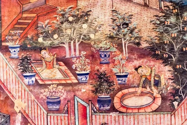 Pintura mural en Wat Phra Singh, Chiang Mai — Foto de Stock