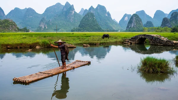 Guilin Sept 2017 Huihsiang Bir Gün Çalıştıktan Sonra Bambu Salında — Stok fotoğraf